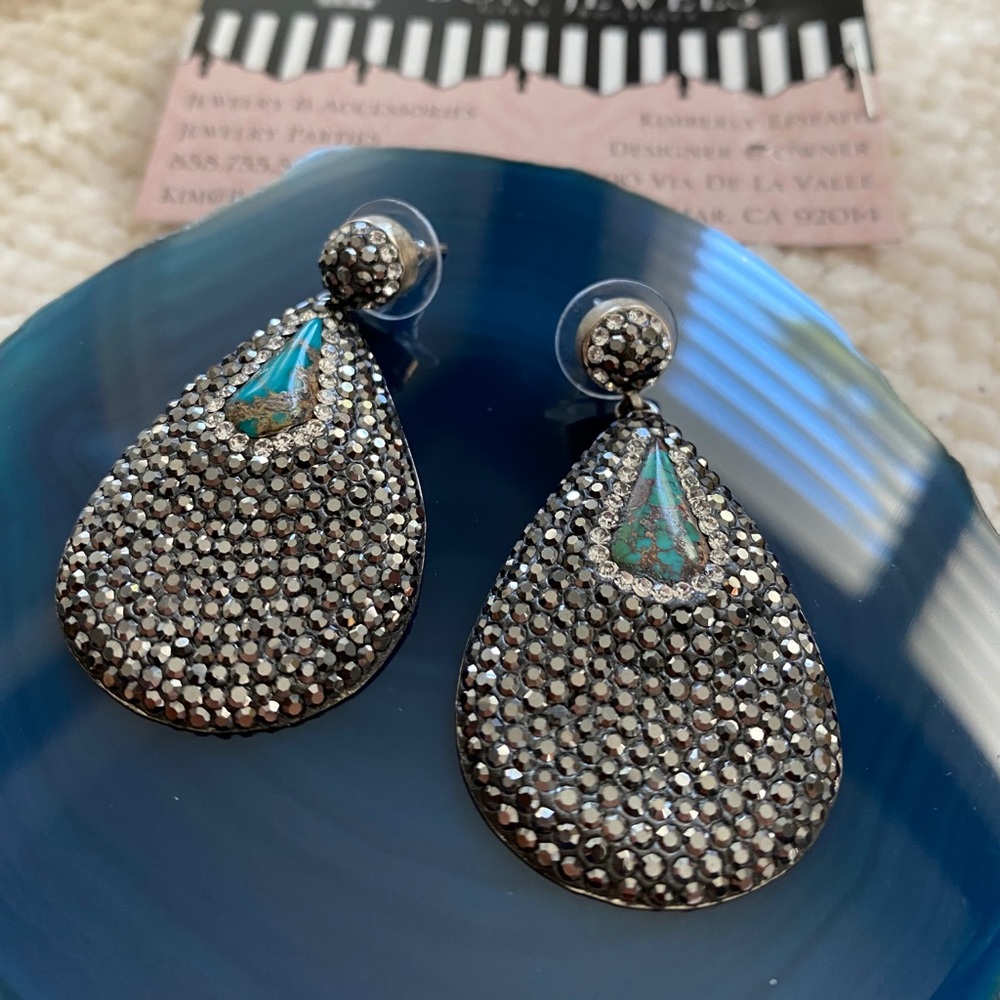 Noir Turquoise Earrings With Swarovski Crystals